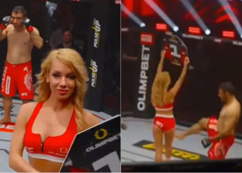 Ali Heibati, peleador iraní de MMA patea a edecán previo a su combate