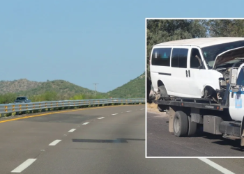 Vuelca Vehículo de transporte de personal en carretera Hermosillo-Nogales