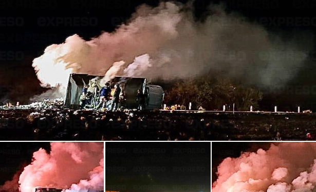 Vuelca tráiler y se prende en fuego en carretera Hermosillo – Guaymas