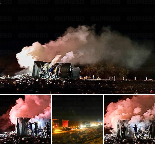 Vuelca tráiler y se prende en fuego en carretera Hermosillo – Guaymas