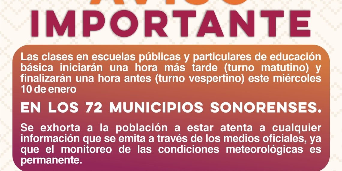 Clases en toda la entidad para este miércoles 10 de enero: SEC Sonora