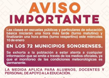 Clases en toda la entidad para este miércoles 10 de enero: SEC Sonora