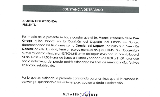 ¿Qué director del gobierno de Sonora gana 50 mil pesos al mes, trabajando 13 horas a la semana?