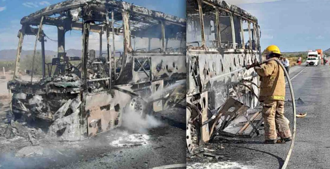 Se incendia autobús de pasajeros en carretera entre Caborca y Sonoyta.