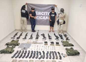 Decomisa AMIC y SEDENA arsenal y capturan a dos personas en cateo en el Golfo de Santa Clara.