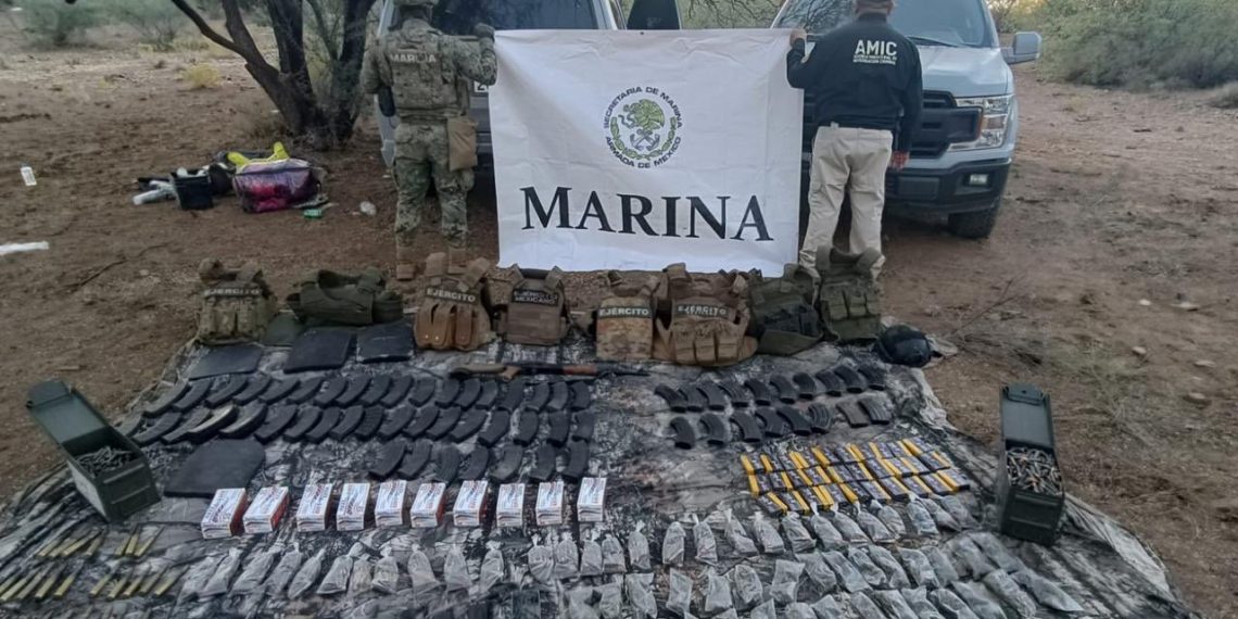 En operativo conjunto se asegura armamento, vehículos y droga en El Sásabe.
