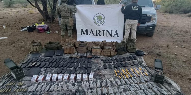 En operativo conjunto se asegura armamento, vehículos y droga en El Sásabe.