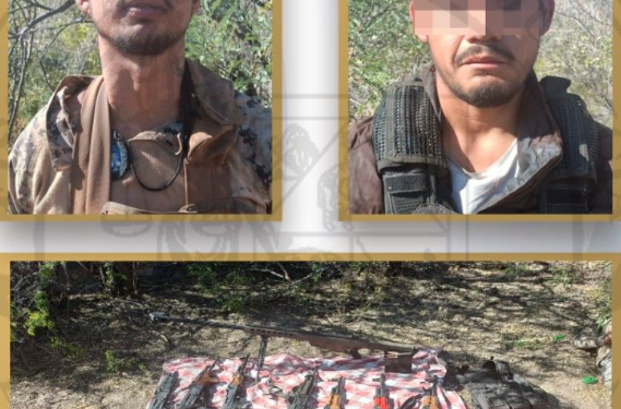 Detienen a dos hombres y aseguran arsenal en operativo conjunto en Sáric.
