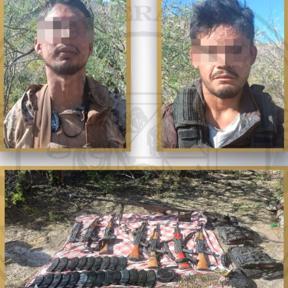 Detienen a dos hombres y aseguran arsenal en operativo conjunto en Sáric.