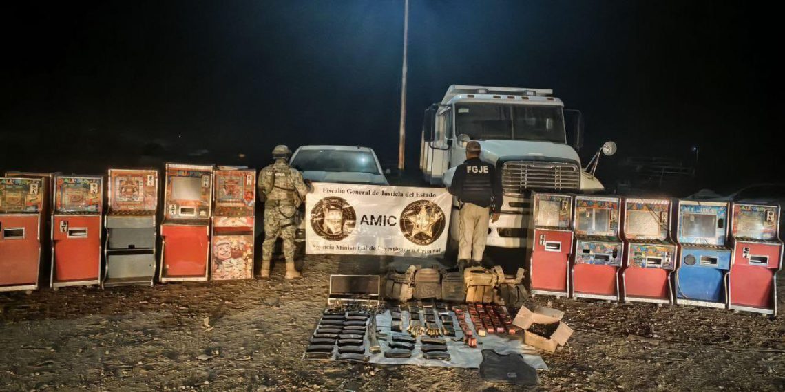 Operativo conjunto asegura armamento, vehículos y máquinas tragamonedas en Altar.