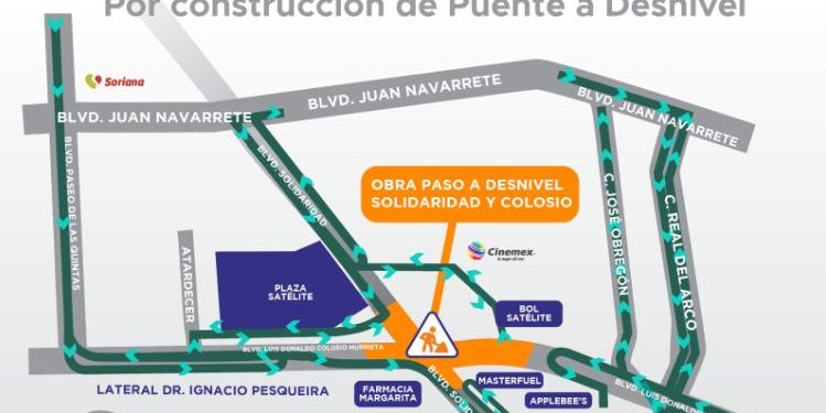 A partir del jueves 2 transitarán automovilistas por rutas alternas de Colosio y Solidaridad por inicio de obra de paso desnivel.