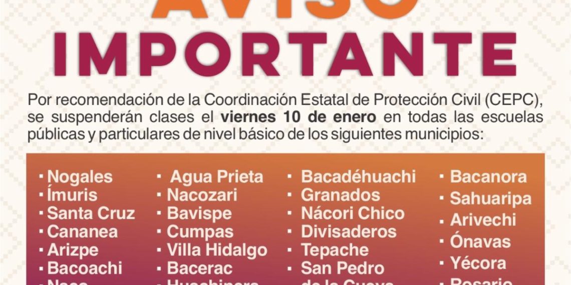 Se mantiene suspensión de clases este viernes 10 de enero en 30 municipios: SEC.