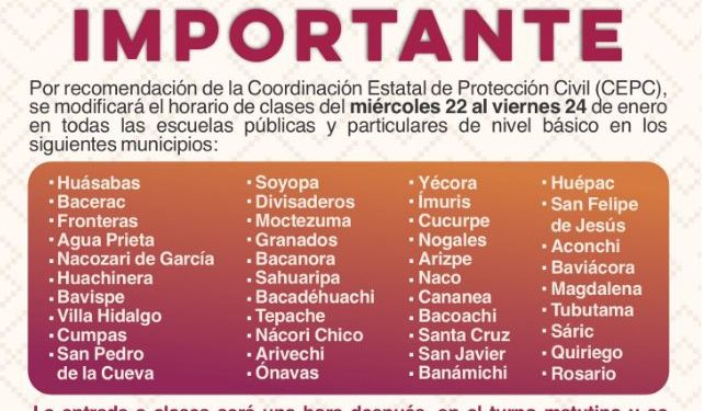 Modifica SEC horario de clases en 41 municipios ante pronóstico de bajas temperaturas.