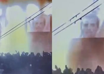 Realizan en Michoacán homenaje a “El Mencho” en Tanhuato; acompañan con fuegos artificiales, banda y foto gigante.