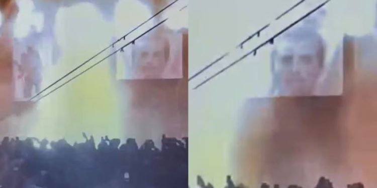 Realizan en Michoacán homenaje a “El Mencho” en Tanhuato; acompañan con fuegos artificiales, banda y foto gigante.