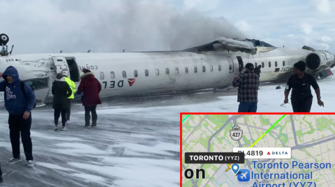 Avión se estrella y cae de cabeza en Aeropuerto de Toronto; reportan 8 heridos.
