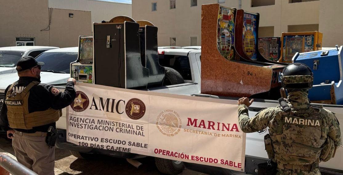 Operativo Escudo Sable asegura máquinas tragamonedas en Ciudad Obregón.