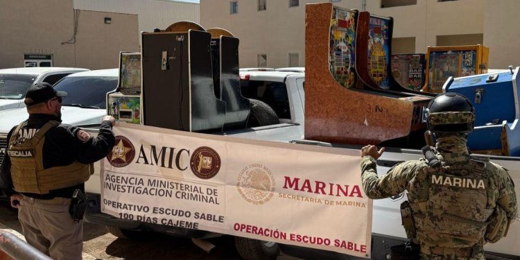 Operativo Escudo Sable asegura máquinas tragamonedas en Ciudad Obregón.