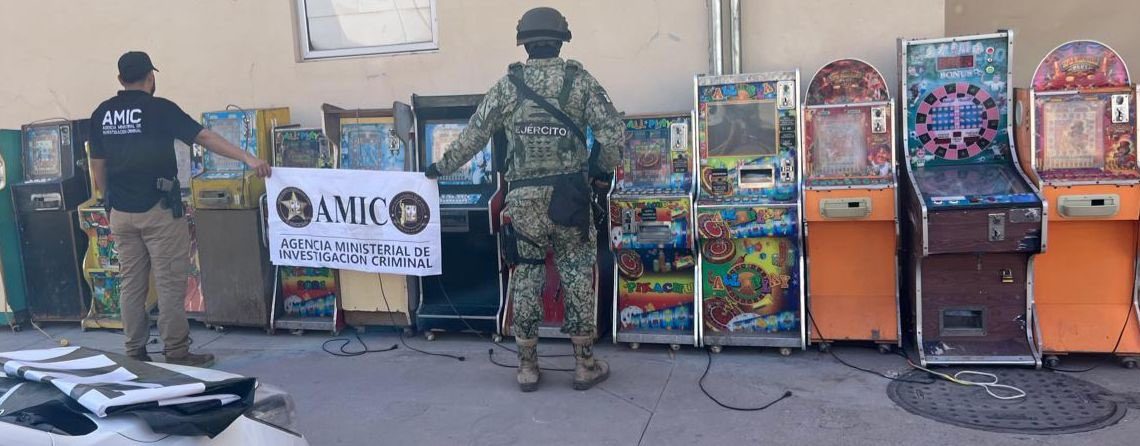 Aseguran máquinas tragamonedas y droga en los municipios de Cajeme y Bácum.