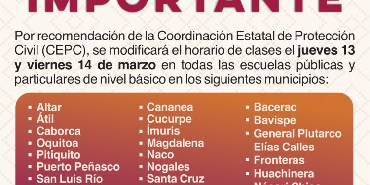 Anuncia SEC Sonora modificación de horario de clases por bajas temperaturas.
