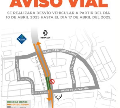 Por trabajos de interconexión de tuberías del tanque Bachoco se adecuará vialidad en un tramo del bulevar Morelos.