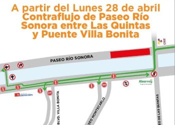 Este lunes 28 se habilitarán dos sentidos en el cuerpo sur de Paseo del Río Sonora.