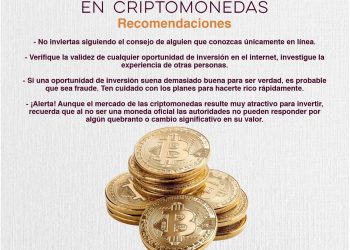 Previene por nueva modalidad de fraude en plataformas de inversión en criptomonedas.