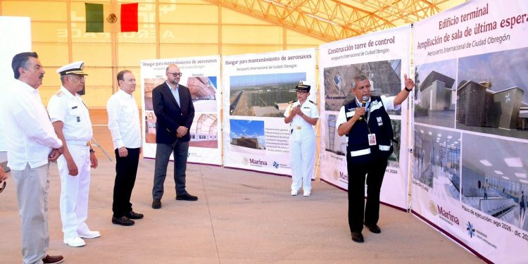 Gobernador Durazo y SEMAR arrancan obras de modernización de aeropuertos de Ciudad Obregón y Guaymas.
