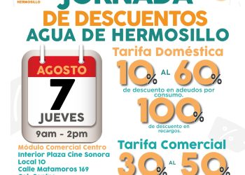 Invita Agua de Hermosillo a Jornada de Descuentos este jueves 7 de agosto.