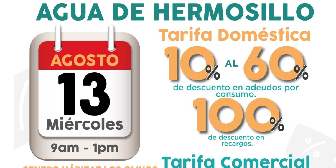 Realizará Agua de Hermosillo Tres Jornadas de Descuentos este miércoles 13.