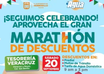 Ofrecerán Tesorería Municipal y Agua de Hermosillo maratón de descuentos el próximo sábado.