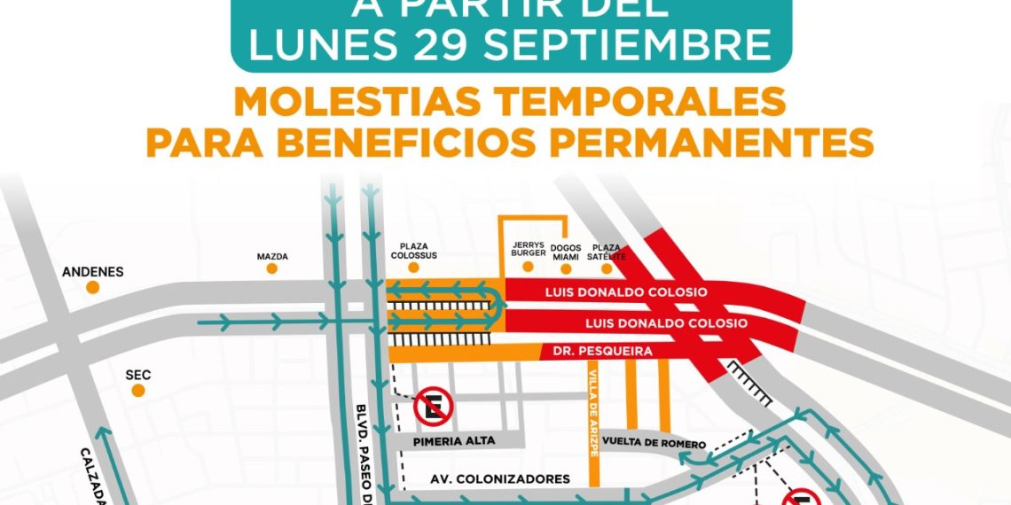 Cambiarán rutas alternas por construcción de paso a desnivel de Colosio y Solidaridad