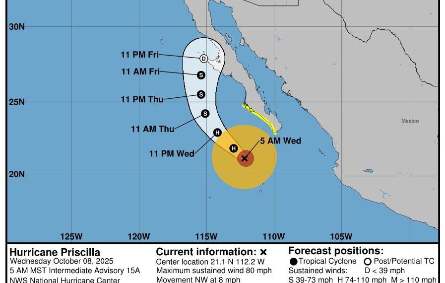 Lluvias intensas este fin de semana por “Priscilla”
