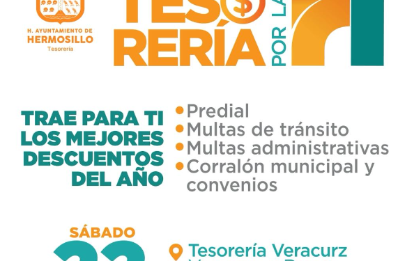 Realizará Gobierno de Hermosillo Sábados de Tesorería por la H, edición Buen Fin este 22 de noviembre