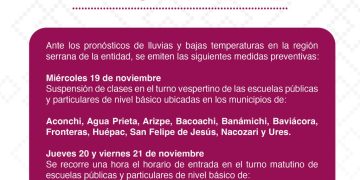 Suspenden clases en Sonora ante pronósticos de lluvias y bajas temperaturas