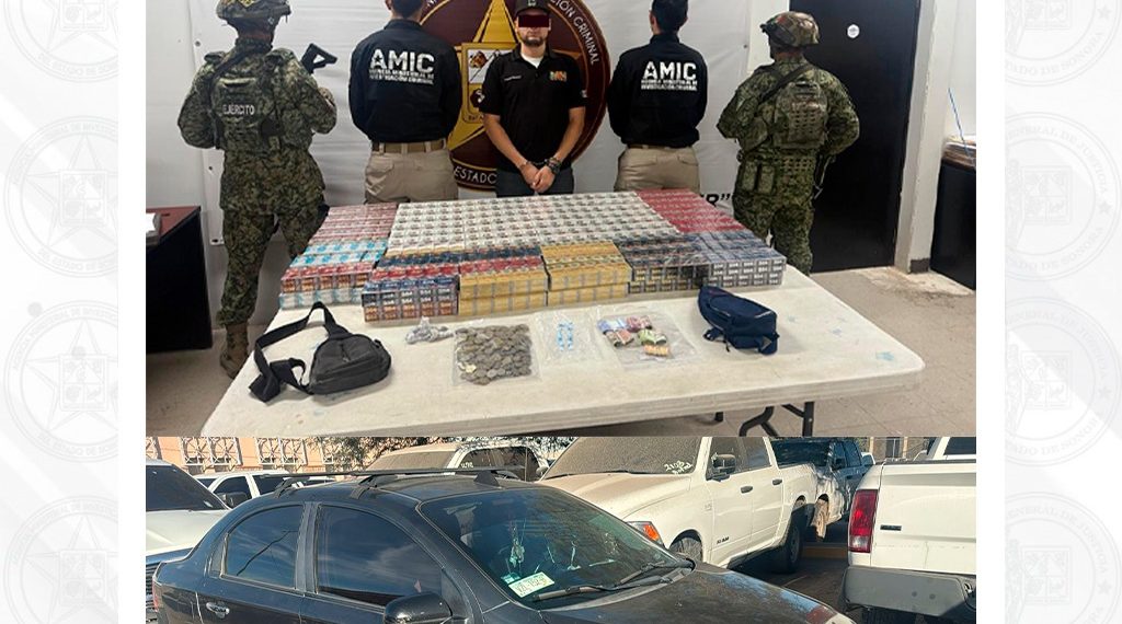 Operativo conjunto en Hermosillo detiene a sujeto con droga, contrabando de cigarros y dinero en efectivo