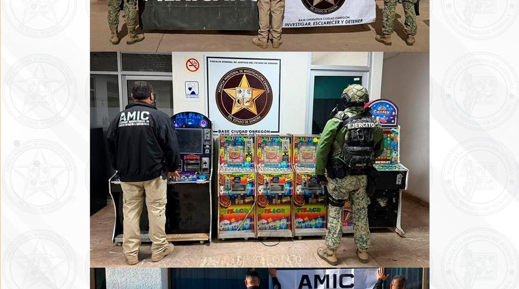 Operativo conjunto asegura 33 máquinas tragamonedas en cinco municipios de Sonora