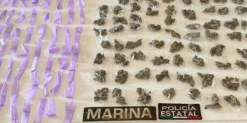 Fuerzas coordinadas de Policía Estatal y SEMAR aseguran 191 envoltorios de narcótico a menor en Cajeme