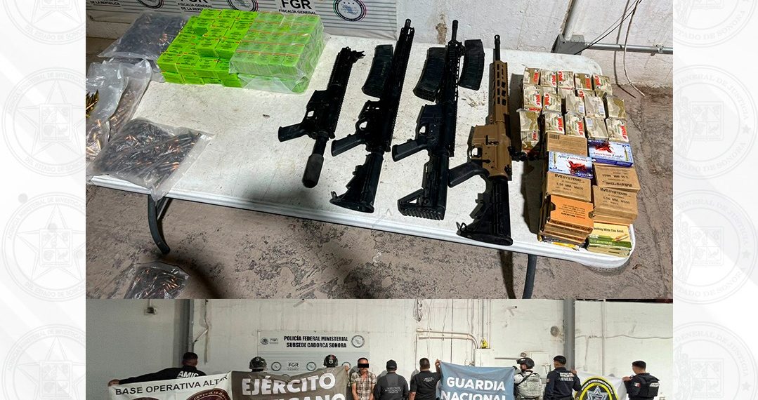Operativo coordinado permite detención y aseguramiento de arsenal en tramo carretero Altar-Santa Ana