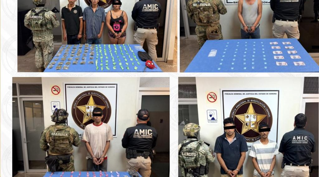 Capturan AMIC, SEDENA y SEMAR a siete personas con droga, armas y vehículo robado en Cajeme