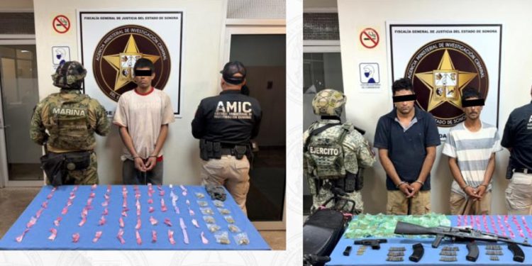 Capturan AMIC, SEDENA y SEMAR a siete personas con droga, armas y vehículo robado en Cajeme