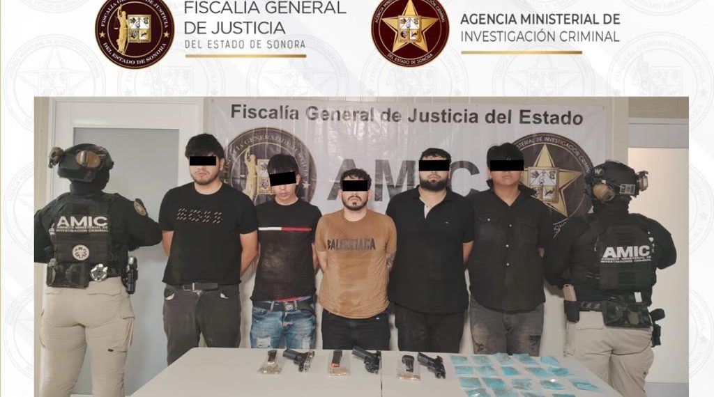 AMIC captura a cinco personas por posesión de armas de fuego y droga; uno cuenta con ocho órdenes de aprehensión en Hermosillo
