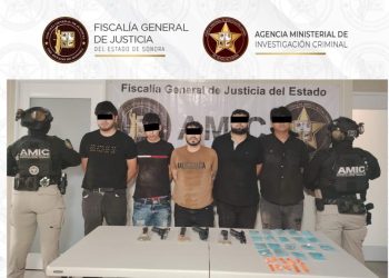 AMIC captura a cinco personas por posesión de armas de fuego y droga; uno cuenta con ocho órdenes de aprehensión en Hermosillo